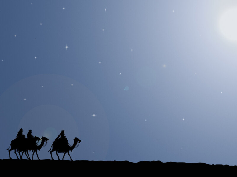 Three Wise Men on Camels — Blue, Serene
