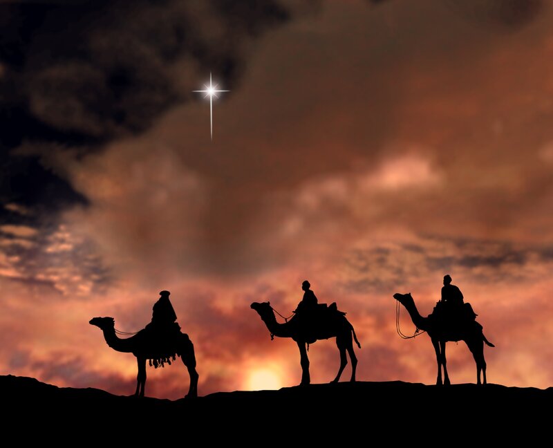 Three Wise Men on Camels — Orange, Dramatic, Night