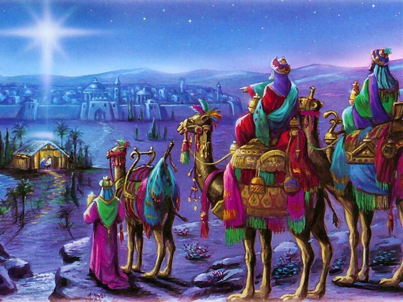 Three Wise Men on Camels — Purple, Dramatic