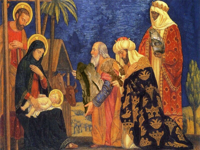 Three Wise Men Visiting Baby — Blue, Reverent