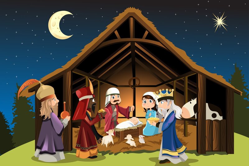 Three Wise Men Visiting Baby — Blue