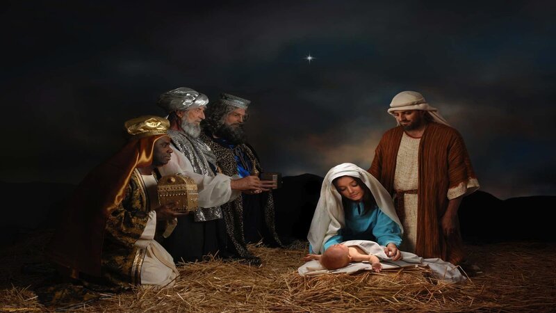 Three Wise Men Visiting Baby — Brown