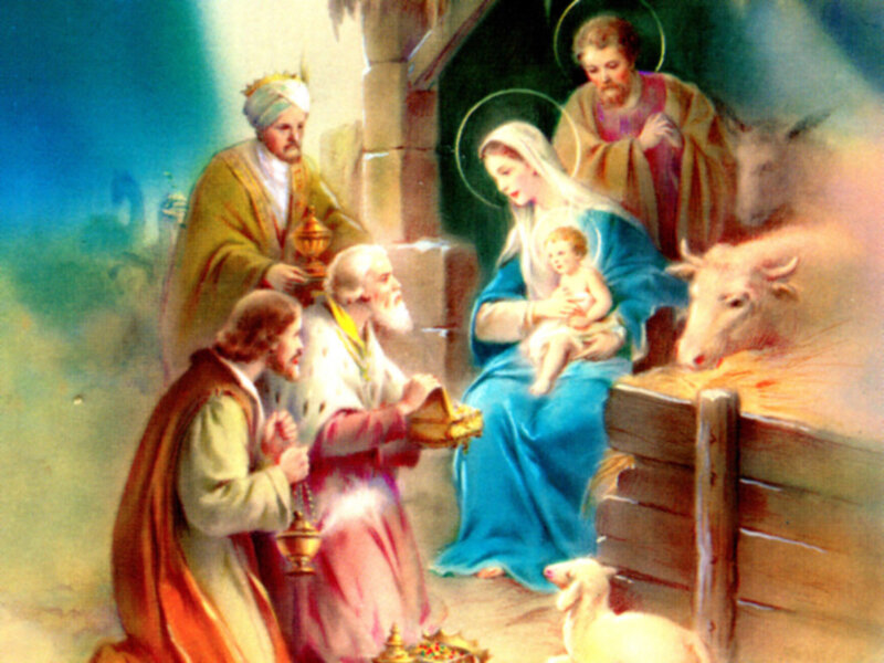 Three Wise Men Visiting Baby Jesus — Blue, Reverent