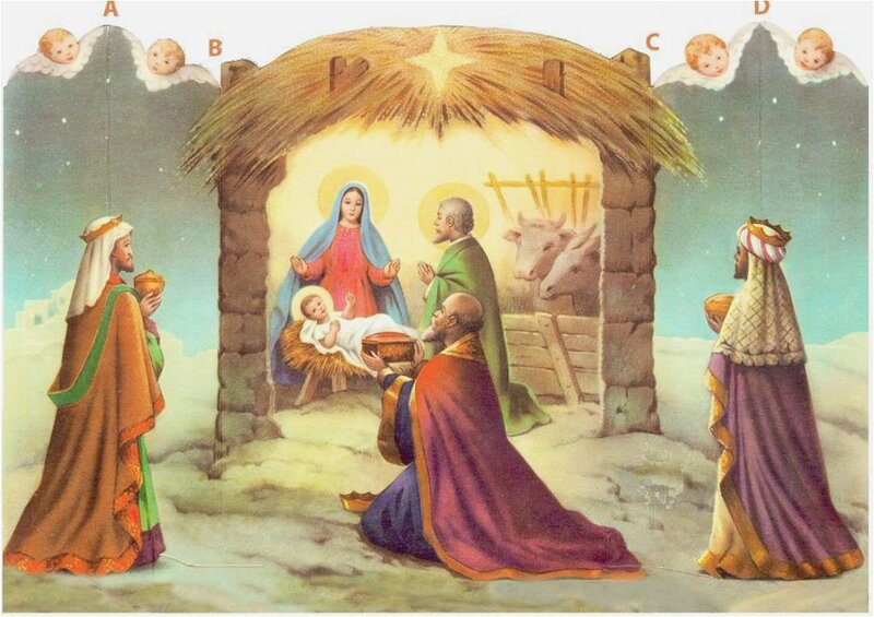 Three Wise Men Visiting Baby Jesus — Blue, Serene, Night