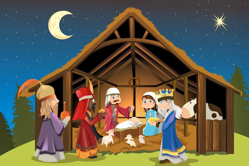 Three Wise Men Visiting Baby Jesus — Blue, Serene
