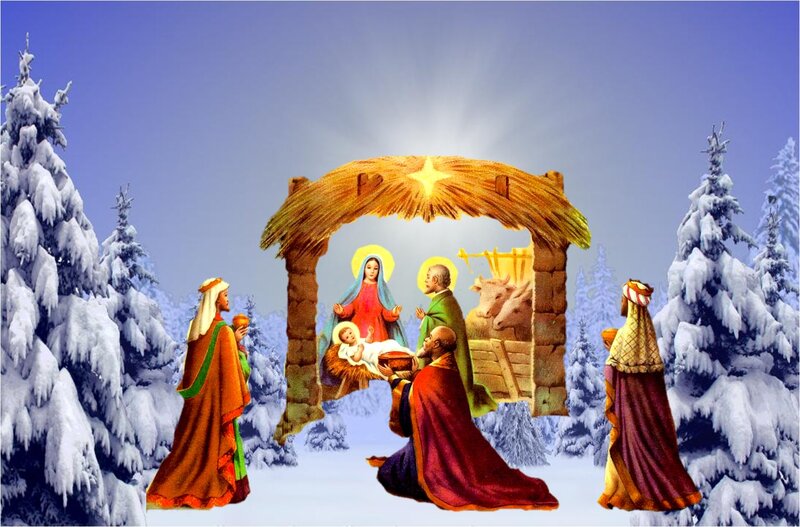 Three Wise Men Visiting Baby Jesus — Blue, Serene, Winter