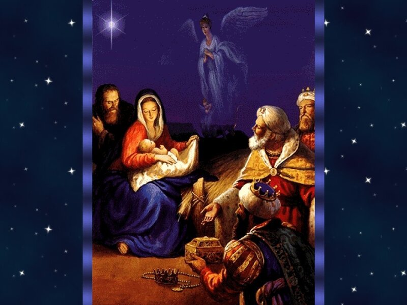 Three Wise Men Visiting Baby Jesus — Blue