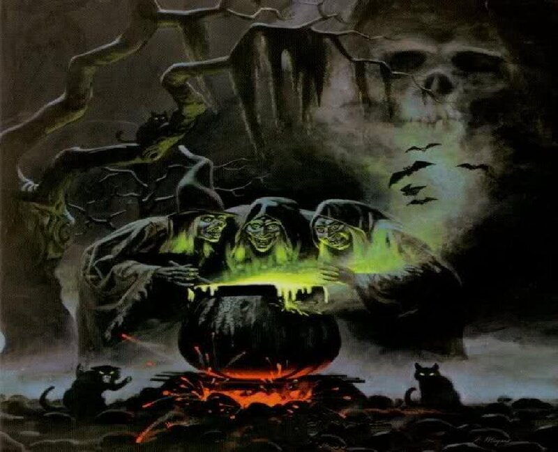 Three Witches Around Cauldron