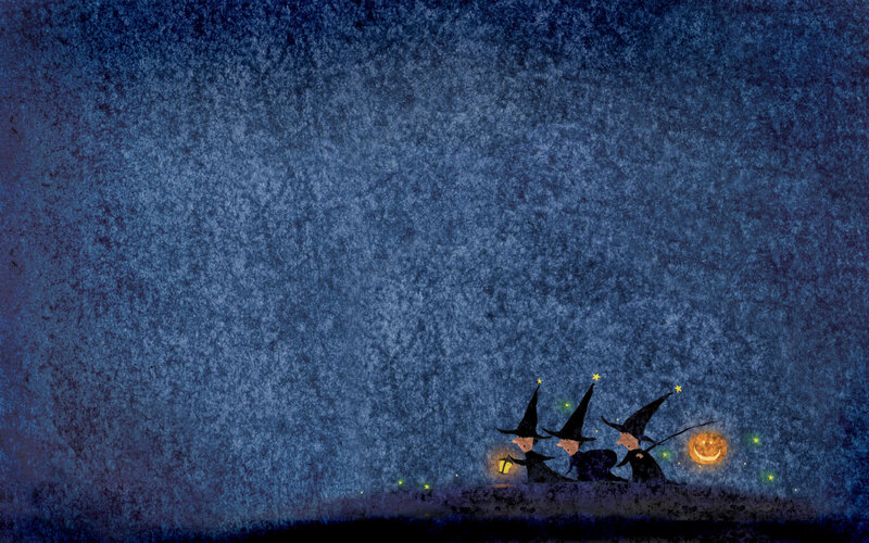 Three Witches Flying at Night