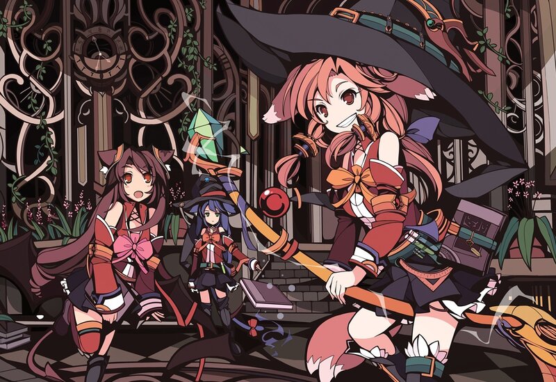 three witches in a gothic room