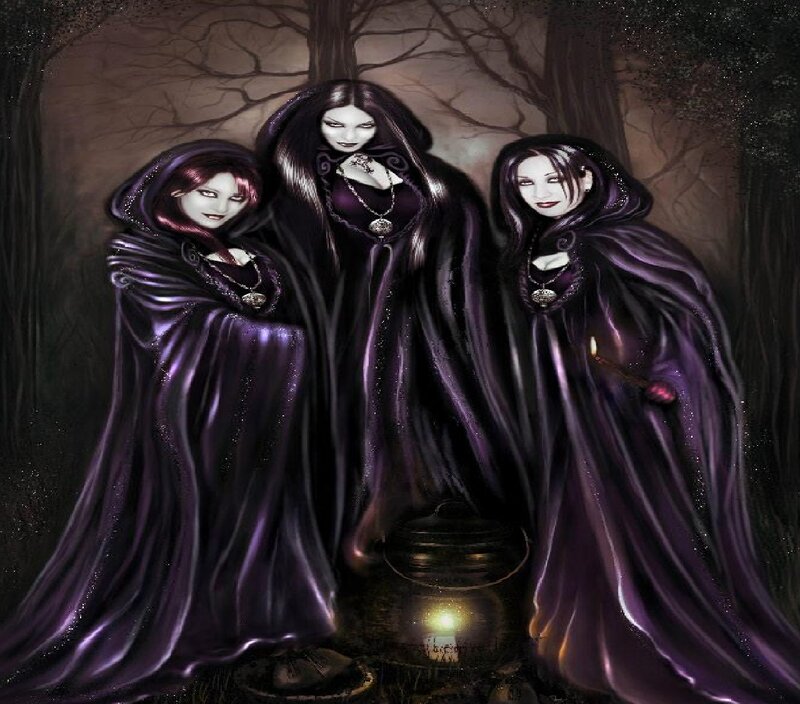 Three Witches in Forest — Purple