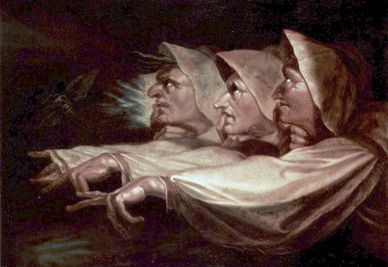 Three Witches in Hooded Cloaks