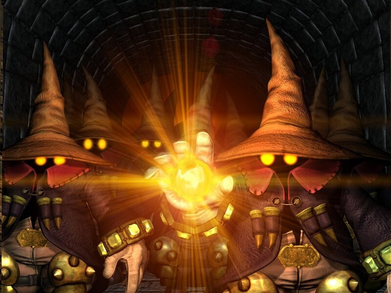 Three Wizards Casting Spell — Brown
