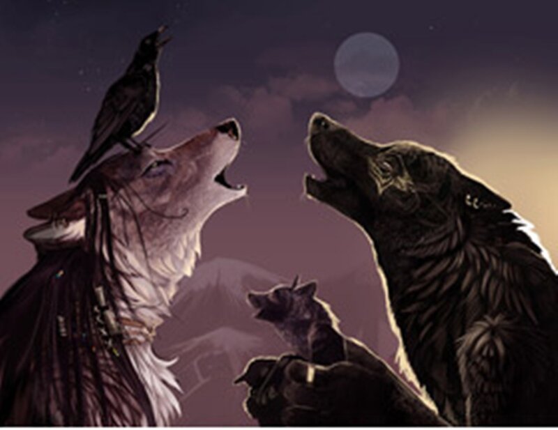 Three Wolves Howling — Purple, Dramatic