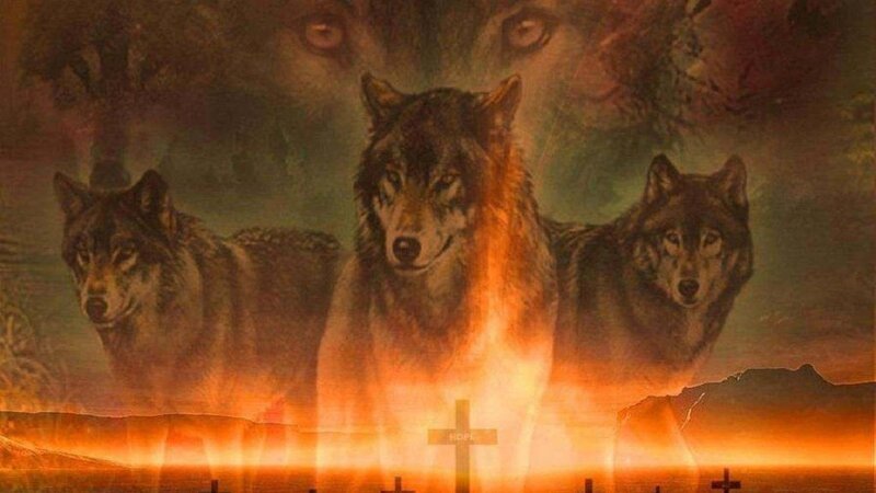 Three Wolves in Fire