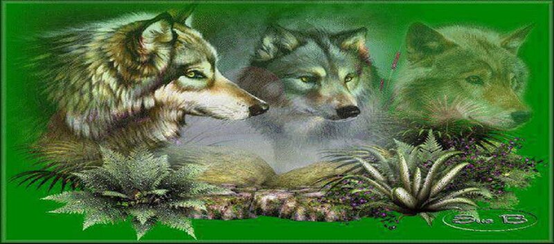 Three Wolves in Forest — Green, Serene, Digital Art