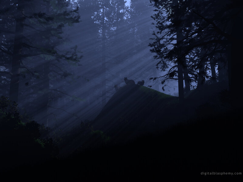 Three Wolves on a Hill — Blue