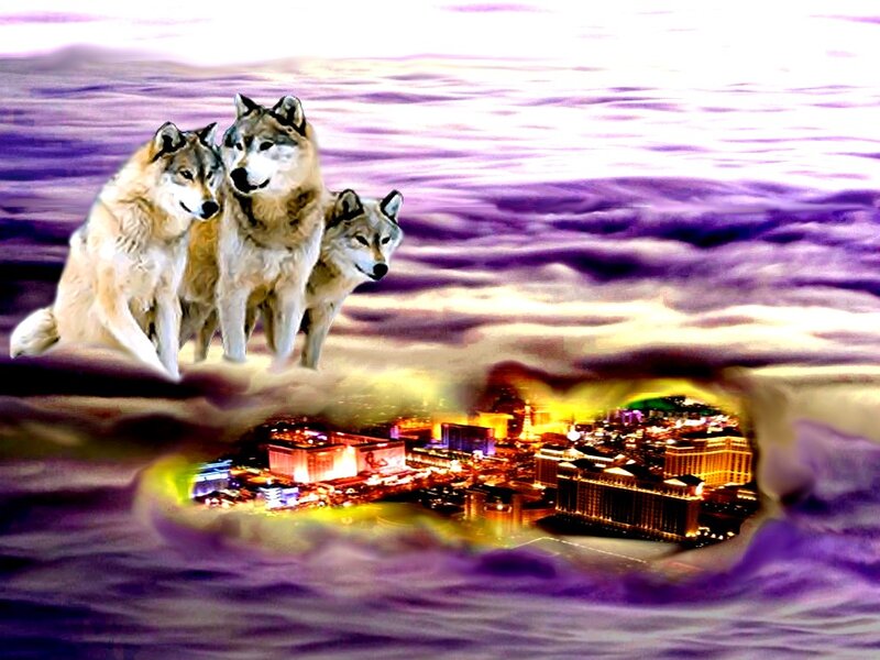 Three Wolves on Clouds