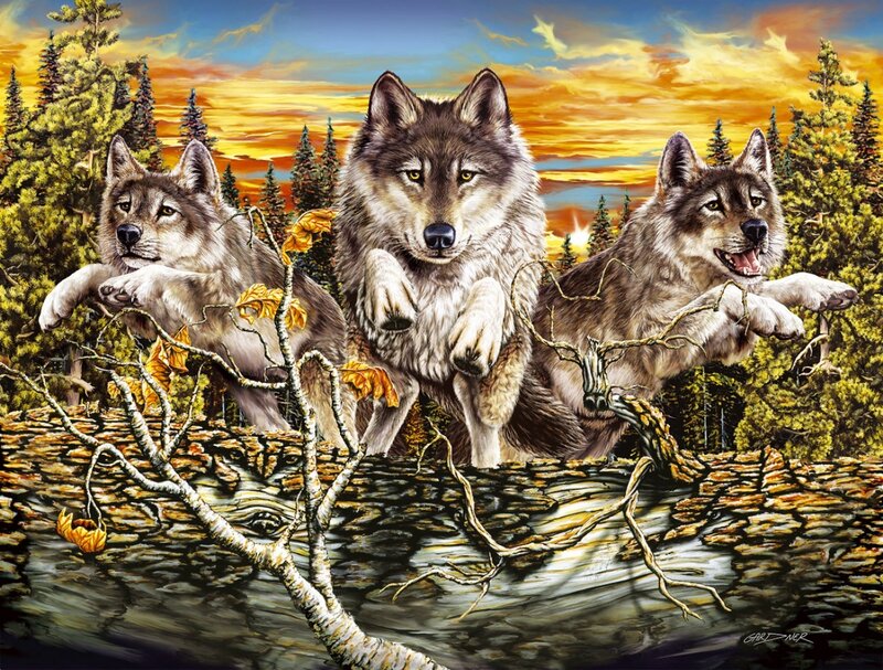 Three Wolves Running