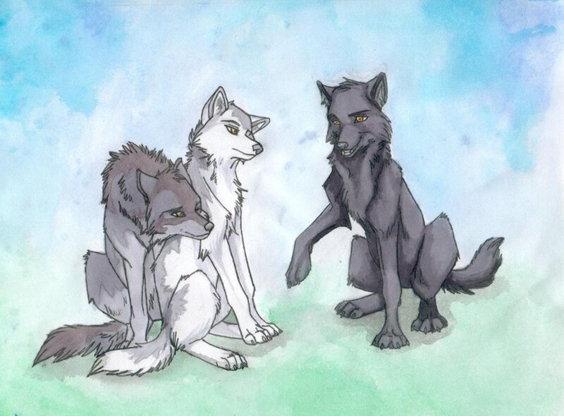 Three Wolves Sitting