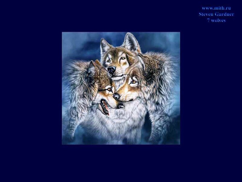 Three Wolves Together — Blue
