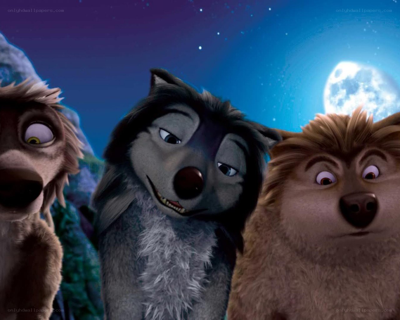 Three wolves under the moon