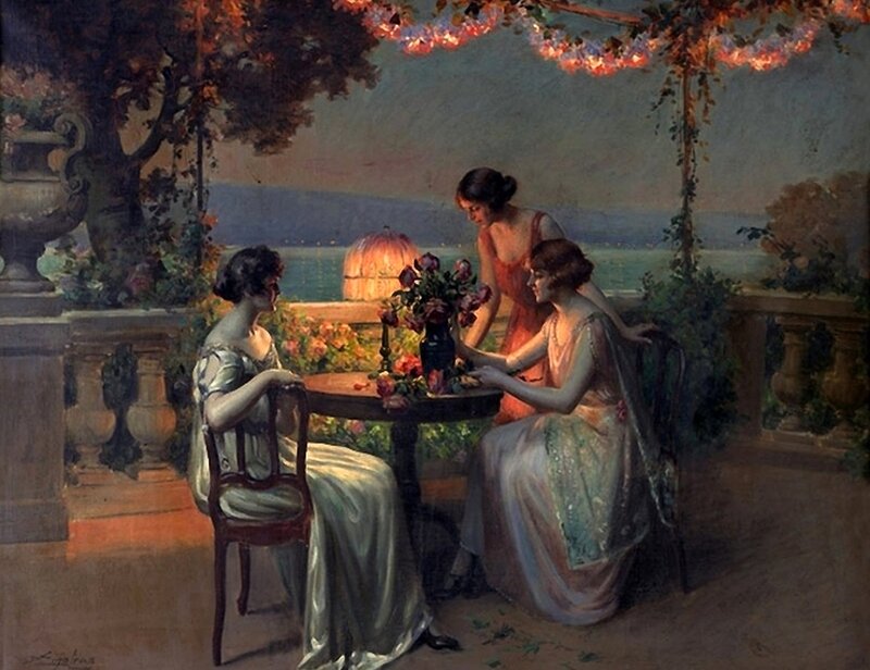 Three Women at Table — Green