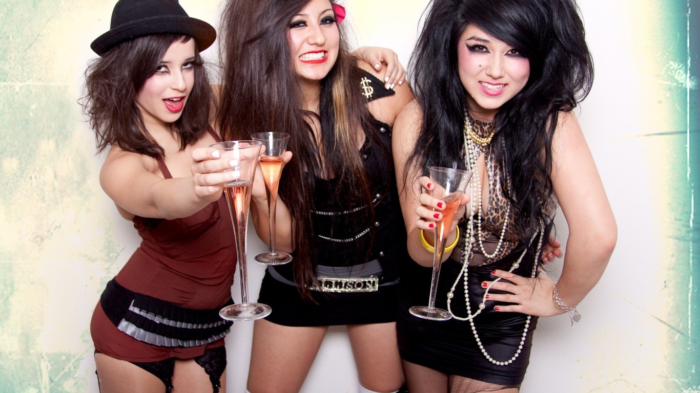 Three women celebrating with drinks