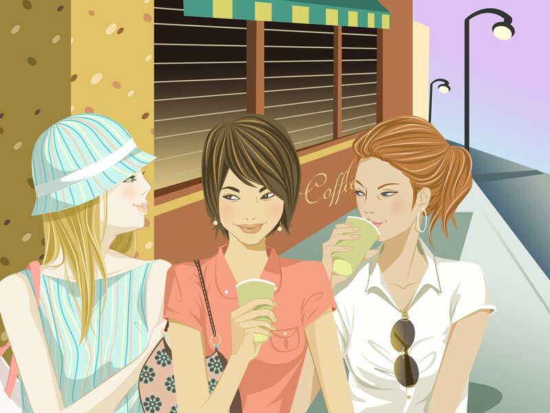 Three women enjoying coffee