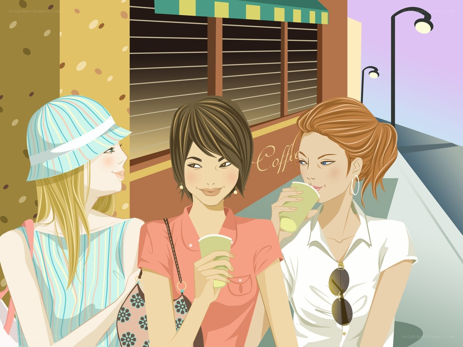 Three women enjoying coffee