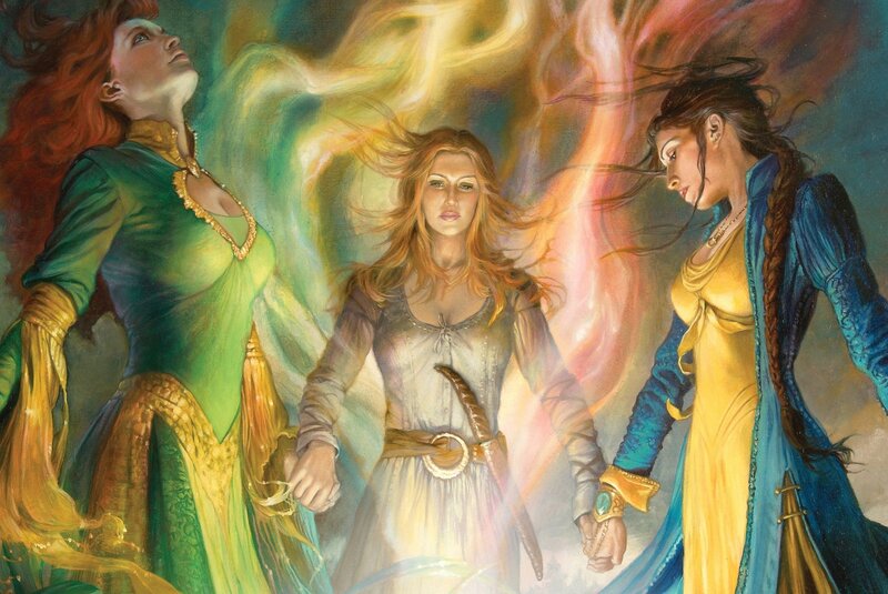 Three Women Holding Hands — Green