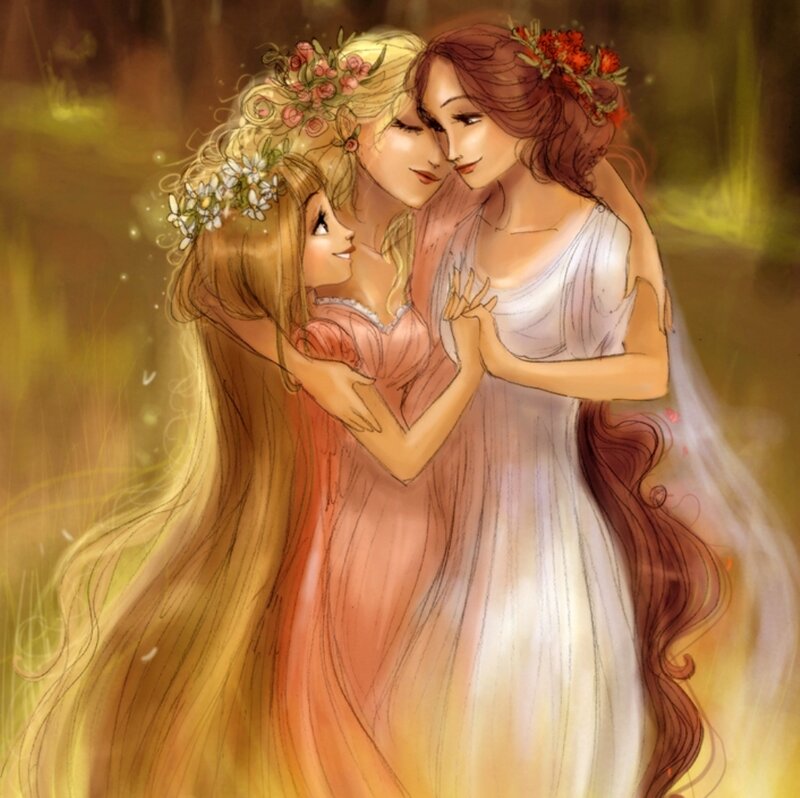 Three Women Hugging — Gold