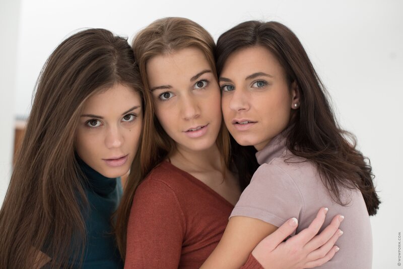 Three Women Hugging — White