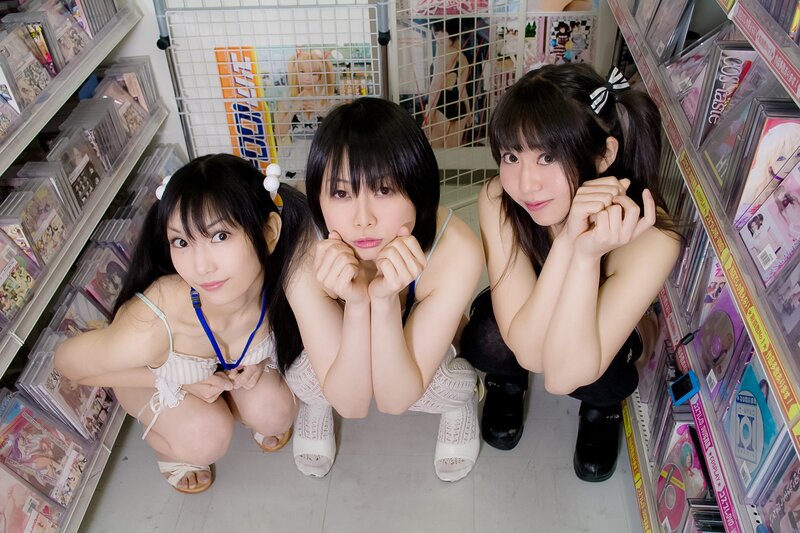 Three women in a CD store
