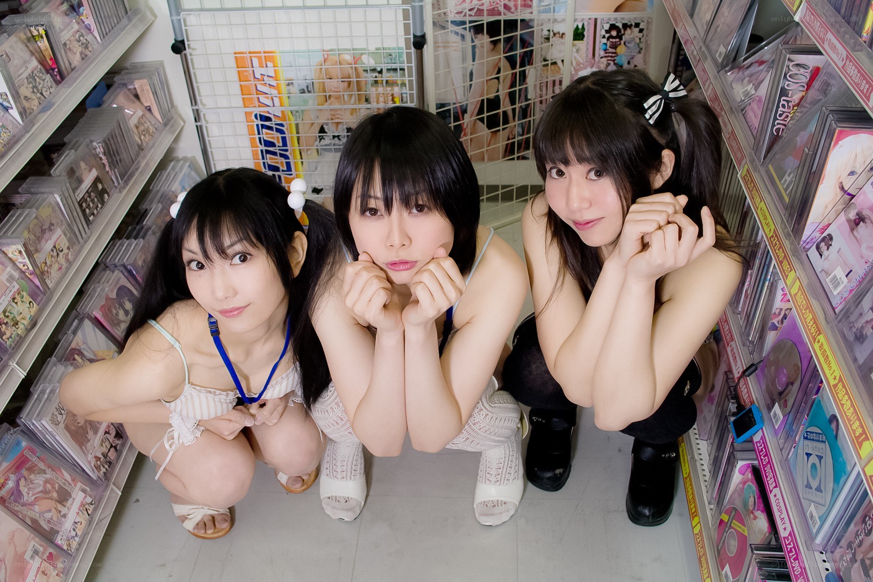 Three women in a CD store