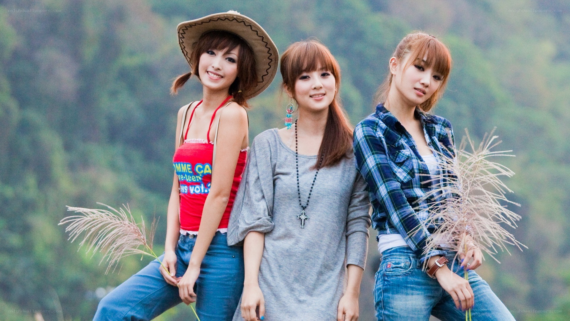 three women in a field