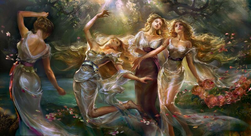 Three Women in a Forest — Green