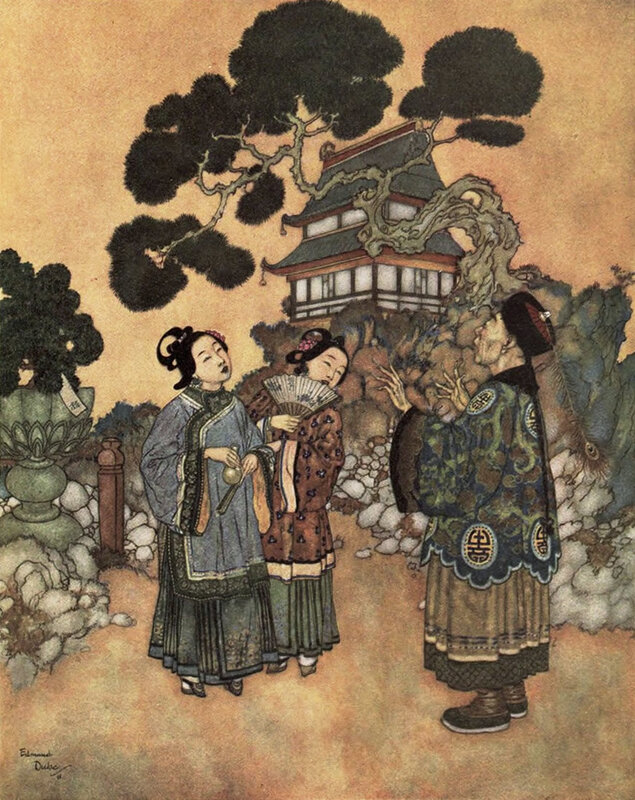 Three women in a garden
