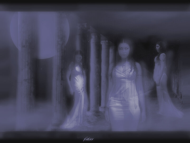 Three women in a misty corridor