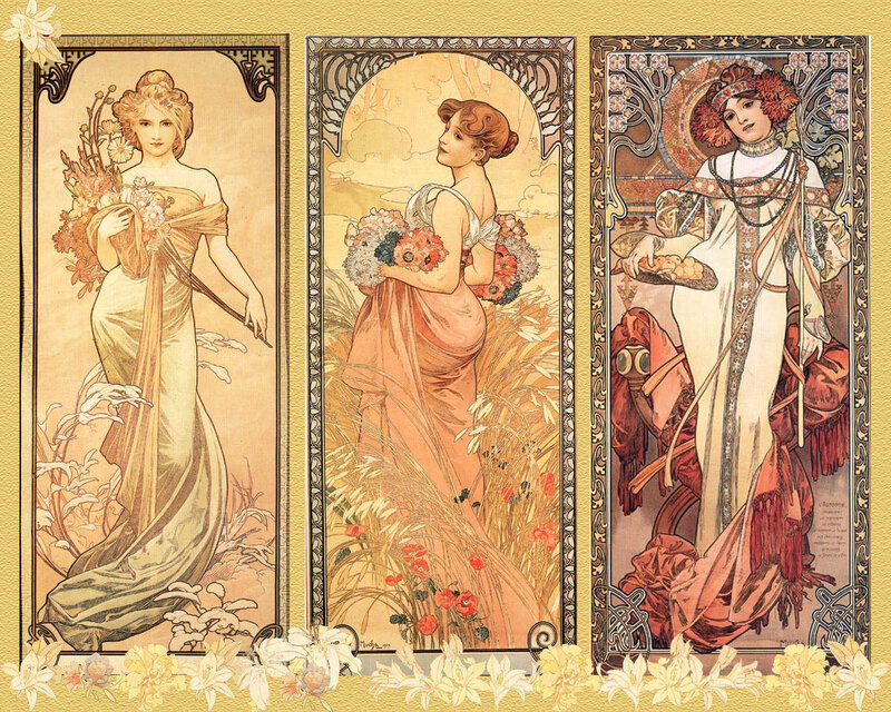 Three Women in Art Nouveau Style