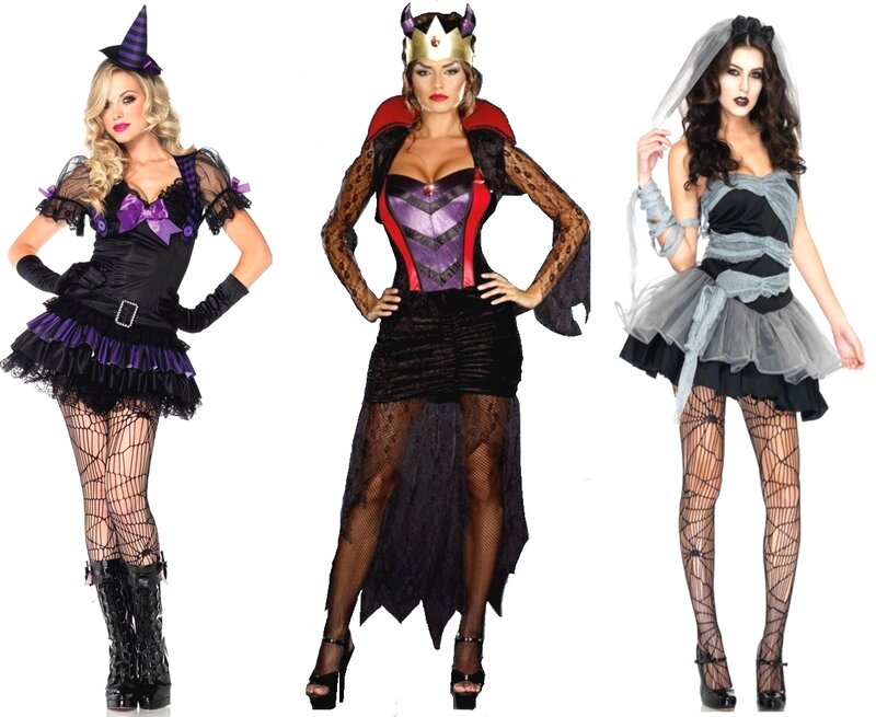 Three Women in Costumes — Black, Dramatic