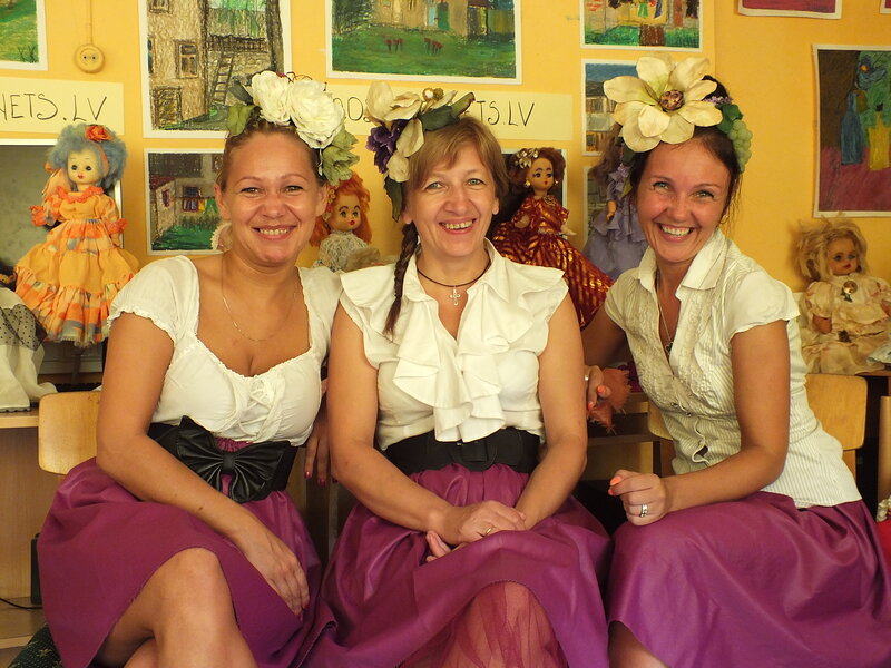Three Women in Costumes — Purple, Happy