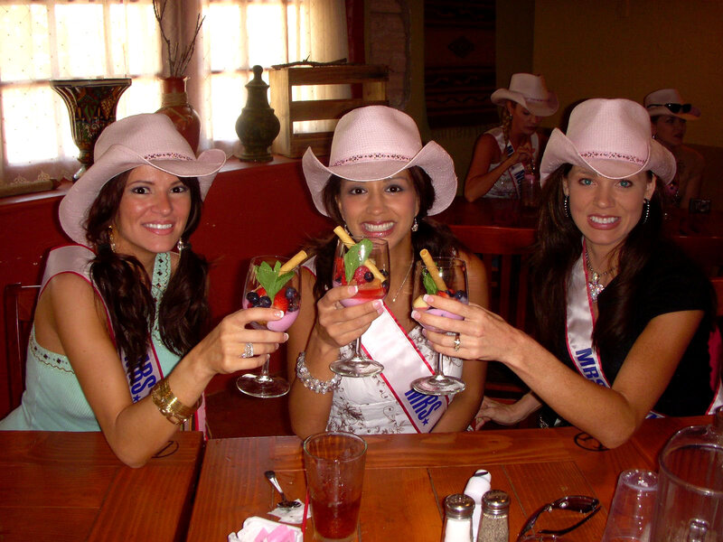 Three Women in Cowboy Hats — Brown, Festive