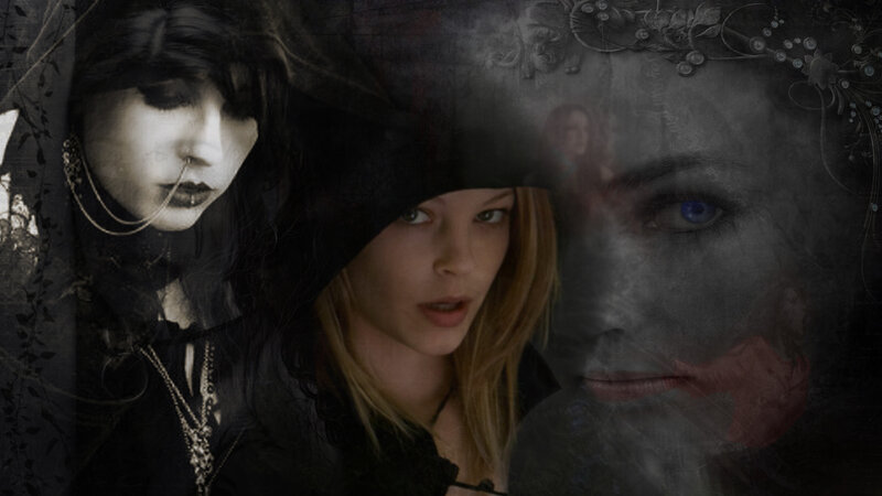 Three Women in Dark Attire — Black