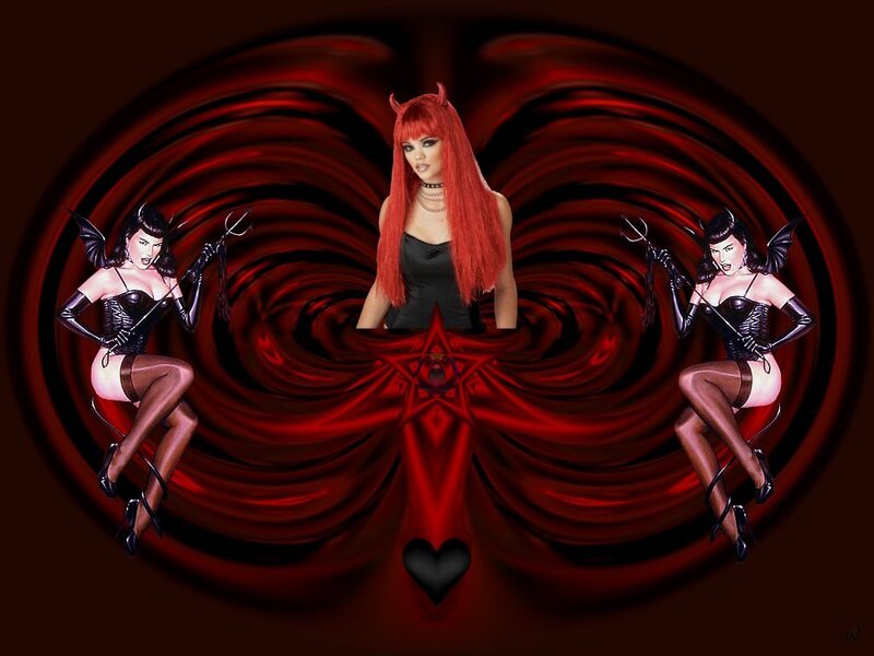 Three Women in Devil Costumes — Red