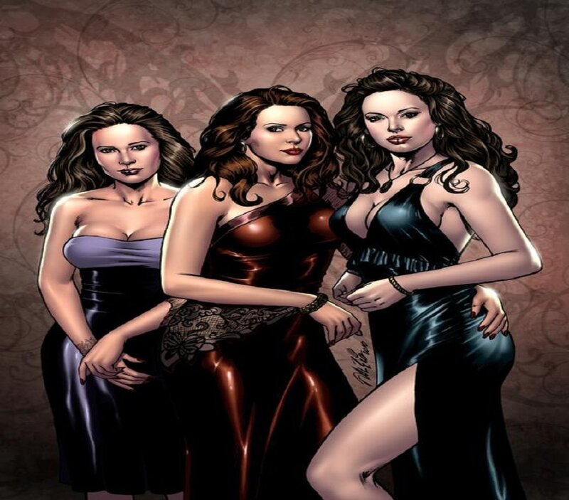 Three Women in Evening Gowns — Black