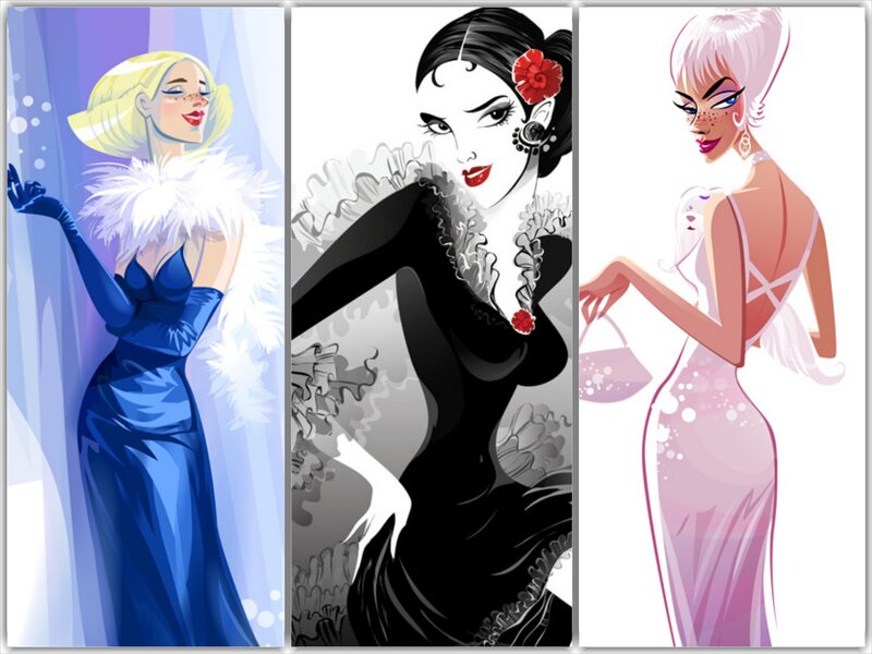Three Women in Evening Gowns — Blue