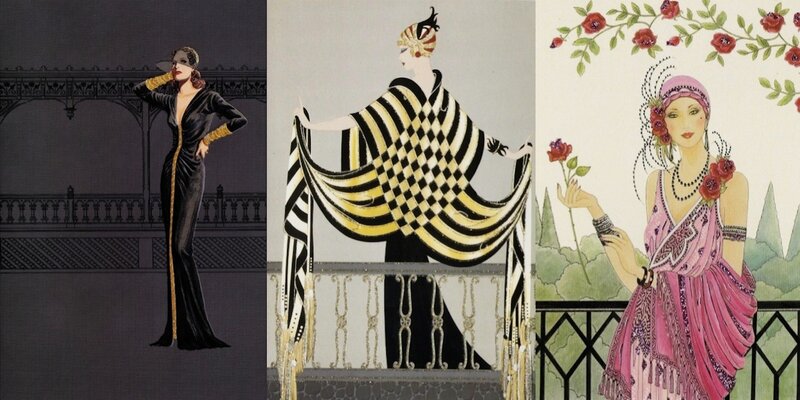 Three Women in Fashion Illustrations