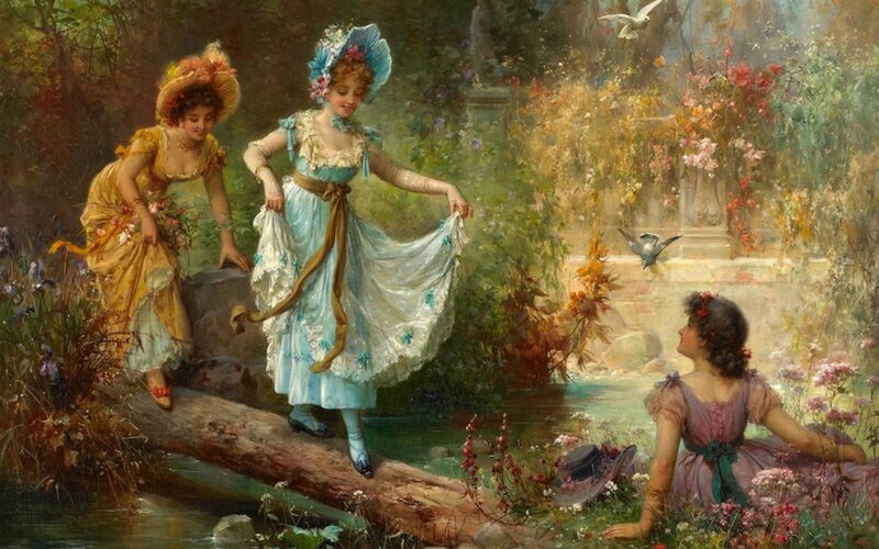Three Women in Garden — Blue