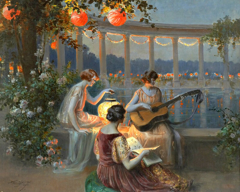 Three Women in Garden — Red